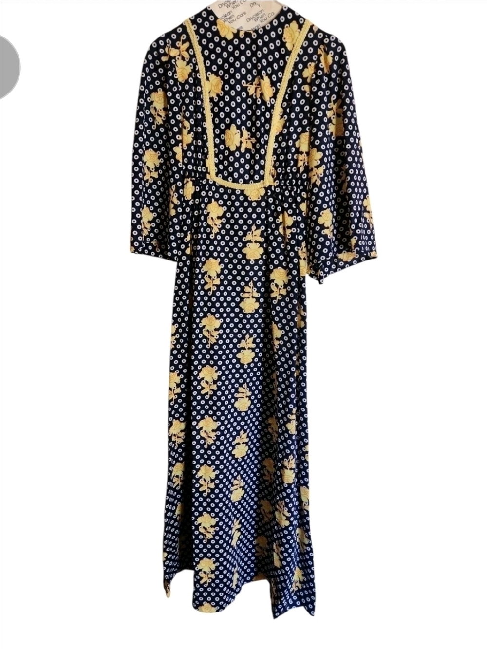 VINTAGE Riviera Robes Maxi Dress Blue Yellow Roses "California Created"RARE